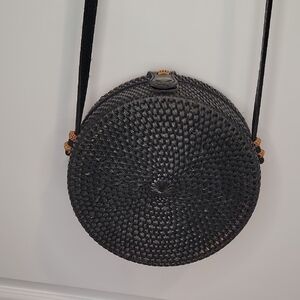 Round Black Rattan Crossbody Purse, Excellent Used Condition